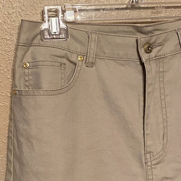 DG2 Diane Gilman Tan Denim Jeans Striped Elastic Ankle Cuffs Stretch Size (8T) - Picture 4 of 8